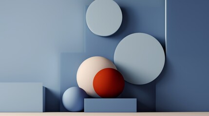 Trendy surreal balanced composition of different shapes. Abstract beauty of minimal forms. Balls and ovals on elegant background.