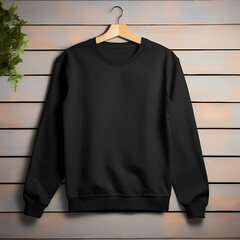 black crewneck product mockup with coat hanger template with a plain background, product marketing, tee shirt for branding - obrazy, fototapety, plakaty