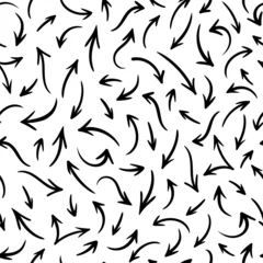 Foto op Plexiglas Vector seamless pattern with hand drawn black arrows on white background. Abstract different brush arrows. Collection of chaotic doodle elements for design, Brownian motion concept, textile print. © Olga