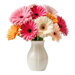 Beautiful gerbera flowers bouquet in a vase solated on white or transparent background, png clipart, design element. Easy to place on any other background. - obrazy, fototapety, plakaty