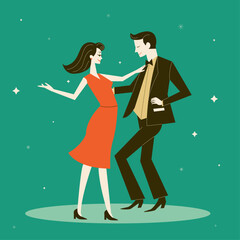 Valentines Day romantic couple dancing vector illustration. 