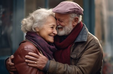 Obraz premium an elderly couple hugging each other,
