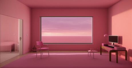 Contemporary Living Room Virtual Pink Room