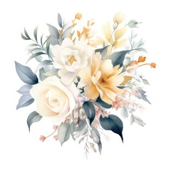 Obraz na płótnie Canvas Watercolor wedding bouquet on white, featuring delicate blooms