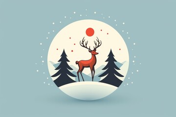 Logo of a deer with tree for company logo , Christmas , winter