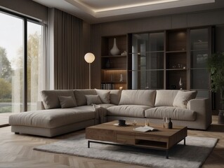 Stylish interior of living room with comfortable furniture