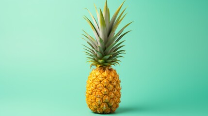  a close up of a pineapple on a green background with a light blue back ground and a light blue back ground. - obrazy, fototapety, plakaty