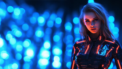 Fototapeta premium Cyberpunk woman portrait futuristic neon style