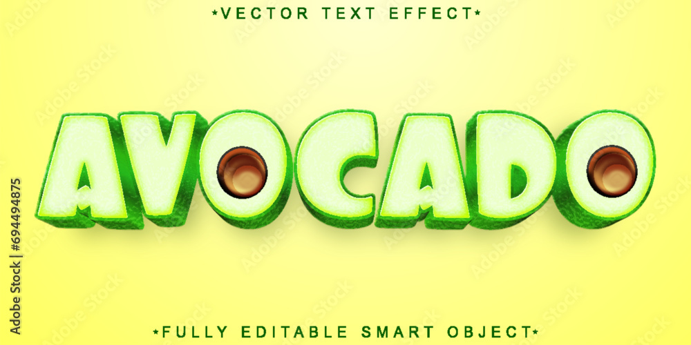 Poster cartoon avocado vector fully editable smart object text effect