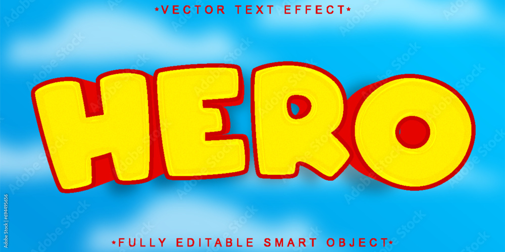 Poster cartoon hero vector fully editable smart object text effect
