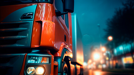 Close-up of a cargo truck on the road.	
 - Powered by Adobe