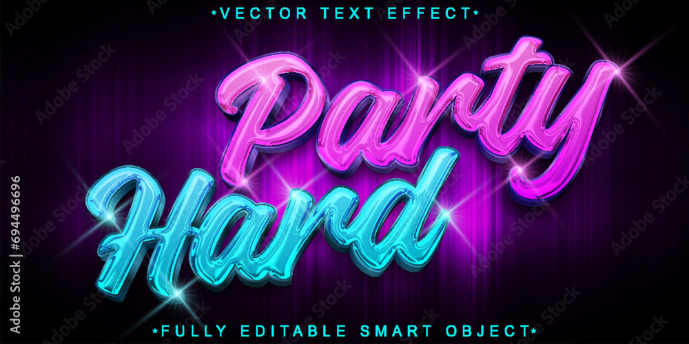 Poster shiny neon party hard vector fully editable smart object text effect