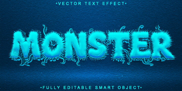 Hairy Cartoon Blue Monster Vector Fully Editable Smart Object Text Effect