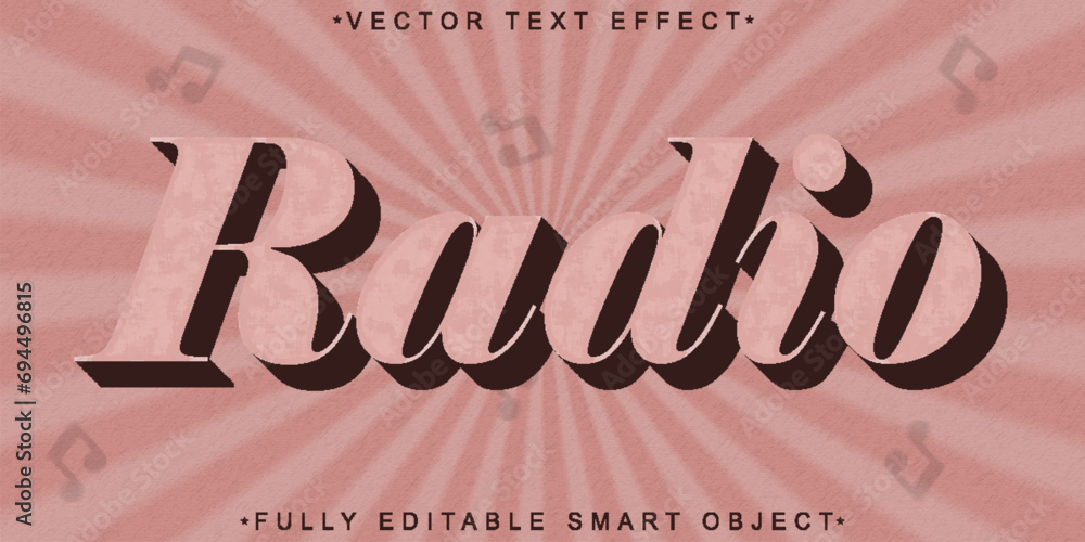 Poster retro radio vector fully editable smart object text effect