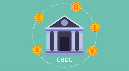 Unlocking the Future of Finance, CBDC and Digital Currency Transformations for Seamless Money Payment Transfers, Vector Flat Illustration Design - obrazy, fototapety, plakaty
