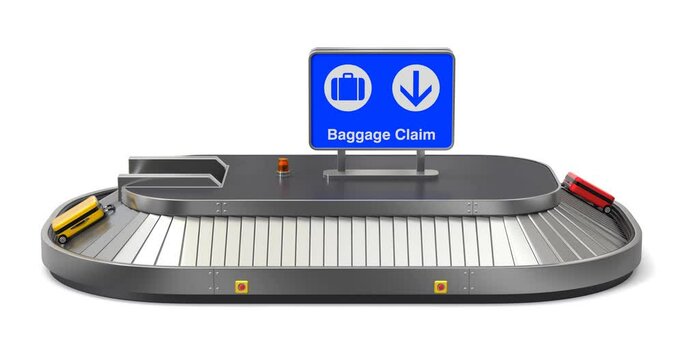 Side view of airport baggage claim transporter animation - 3D animation seamlessly loopable