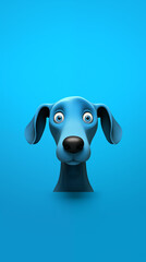 Blue Cartoon Dog with Expressive Eyes on Blue Background