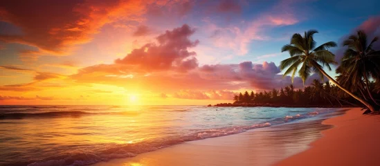 Wandaufkleber Bora Bora, Französisch-Polynesien Exotic tropical beach with romantic sunset, perfect for a vacation.