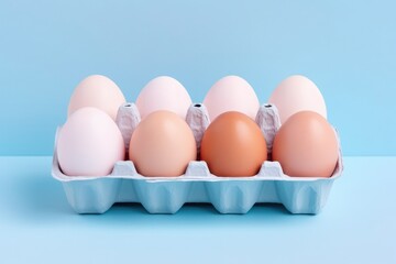 chicken eggs on a blue background, the beauty and harmony of nature