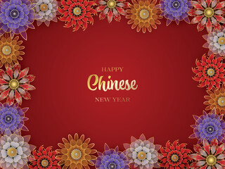 chinese new year background with flowers. 
frame with stylized flowers