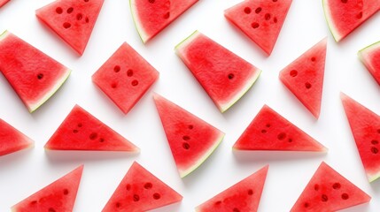  a group of slices of watermelon sitting next to each other on top of a white sheet of paper.