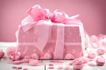 pink gift box with rose petals