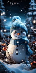 Bonhomme de neige en miniature, scène hivernale