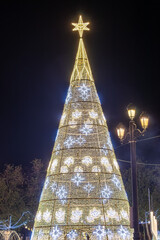 Christmas tree in Puerta de Jerez (Jerez door) in Seville, Andalusia, Spain
