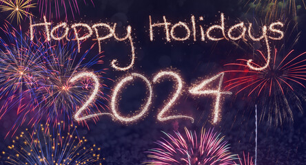 Happy holidays 2024 with fireworks display