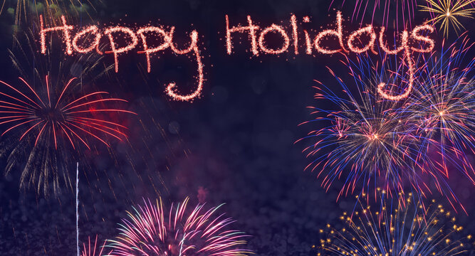 Happy holidays and new year concept, fireworks background