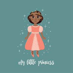A charming vector illustration of a princess, perfect for a children's room poster.