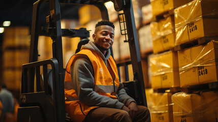 Forklift Operator in A Warehouse During A Working Day