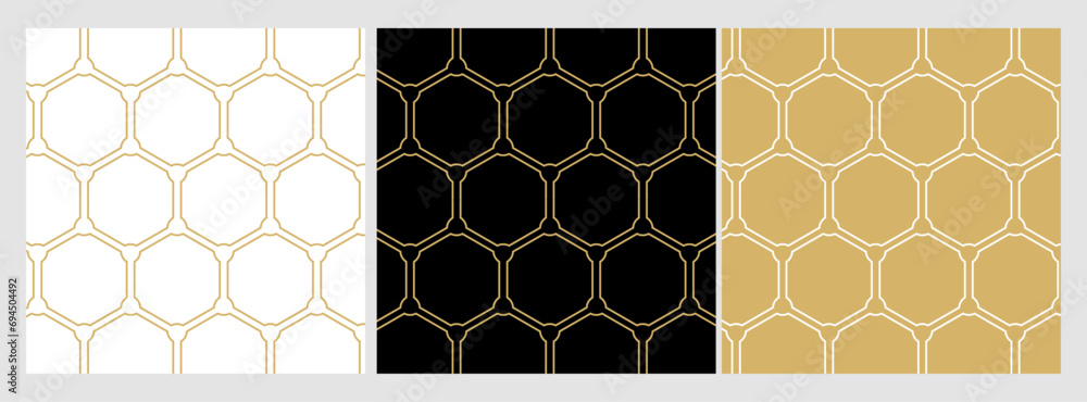 Aufkleber Geometry line hexagonal seamless pattern. Golden Vector background set.
