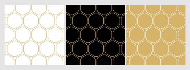 Geometry line hexagonal seamless pattern. Golden Vector background set. - obrazy, fototapety, plakaty