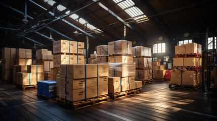 Stacks Of Paper Boxes In A Small Warehouse