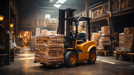 A Forklift With Orange Bricks At A Warehouse