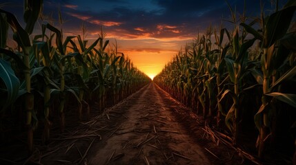 A path in the middle of a corn field - Powered by Adobe