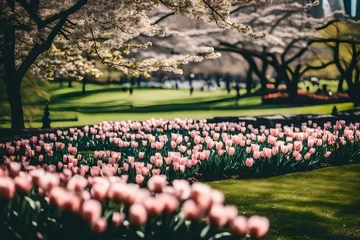 Gordijnen Free photo central park spring with flower in midtown manhattan new york city © Vabh