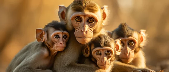 Poster Close ties of monkey families. Wildlife of monkeys © ColdFire
