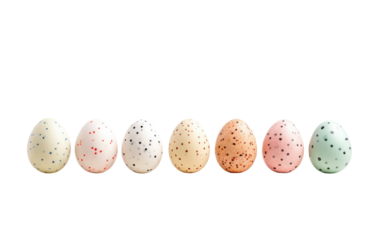 Collection of Easter eggs in pastel speckled colors isolated on white or transparent background