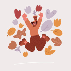 Vector illustration of happy woman lady jump