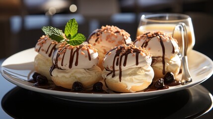  a close up of a plate of food on a table with a glass of milk and a glass of milk.