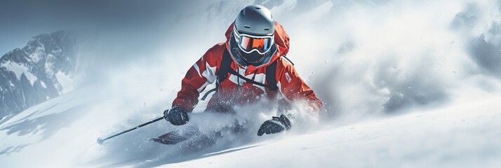 skiing banner design with copy space - obrazy, fototapety, plakaty