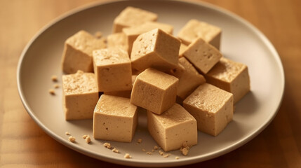 Cubes of organic tofu vegan food 