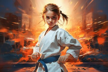 Disciplined Karateka girl gym. Martial fight. Generate Ai