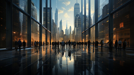 Obraz premium City view with silhouettes of people Corporate Landscape Concept