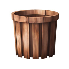 Wooden trash can isolated on transparent background
