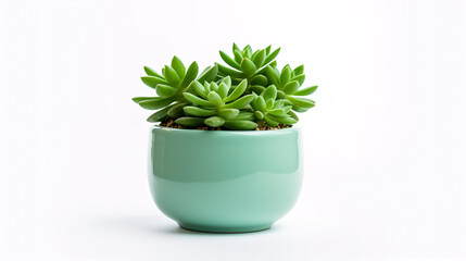 A succulent or cactus in a pot isolates against a white backdropâ€”viewed from the front.