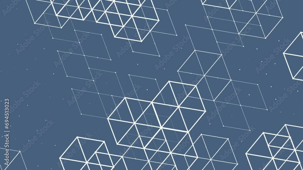 Poster dynamic gray-blue animation of lines and dots in the form of hexagons.