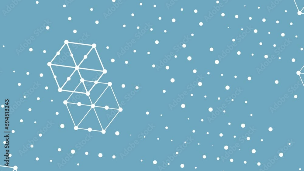Poster dynamic gray-blue animation of lines and dots in the form of hexagons.